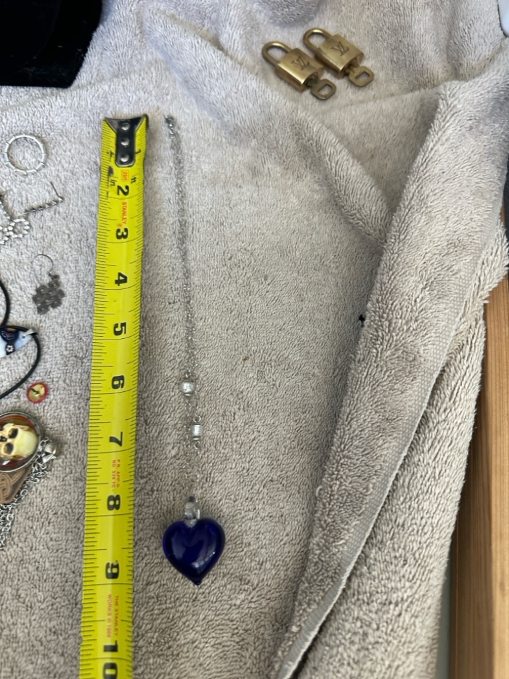 SOLD Milros Blue Murano Glass Foil Heart Pendant Necklace 14K White Gold Chain - Picture 10 of 13